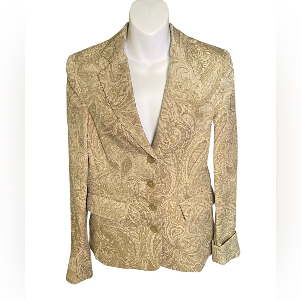 Vintage Tailor B. Moss Tan Paisley Jacquard Blazer Women’s Size 6 Granny Chic